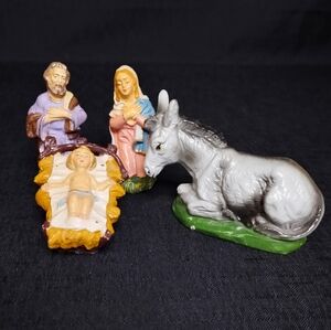 Colorful Vintage Italian Italy Nativity Set Pieces Mary Joseph Jesus Donkey